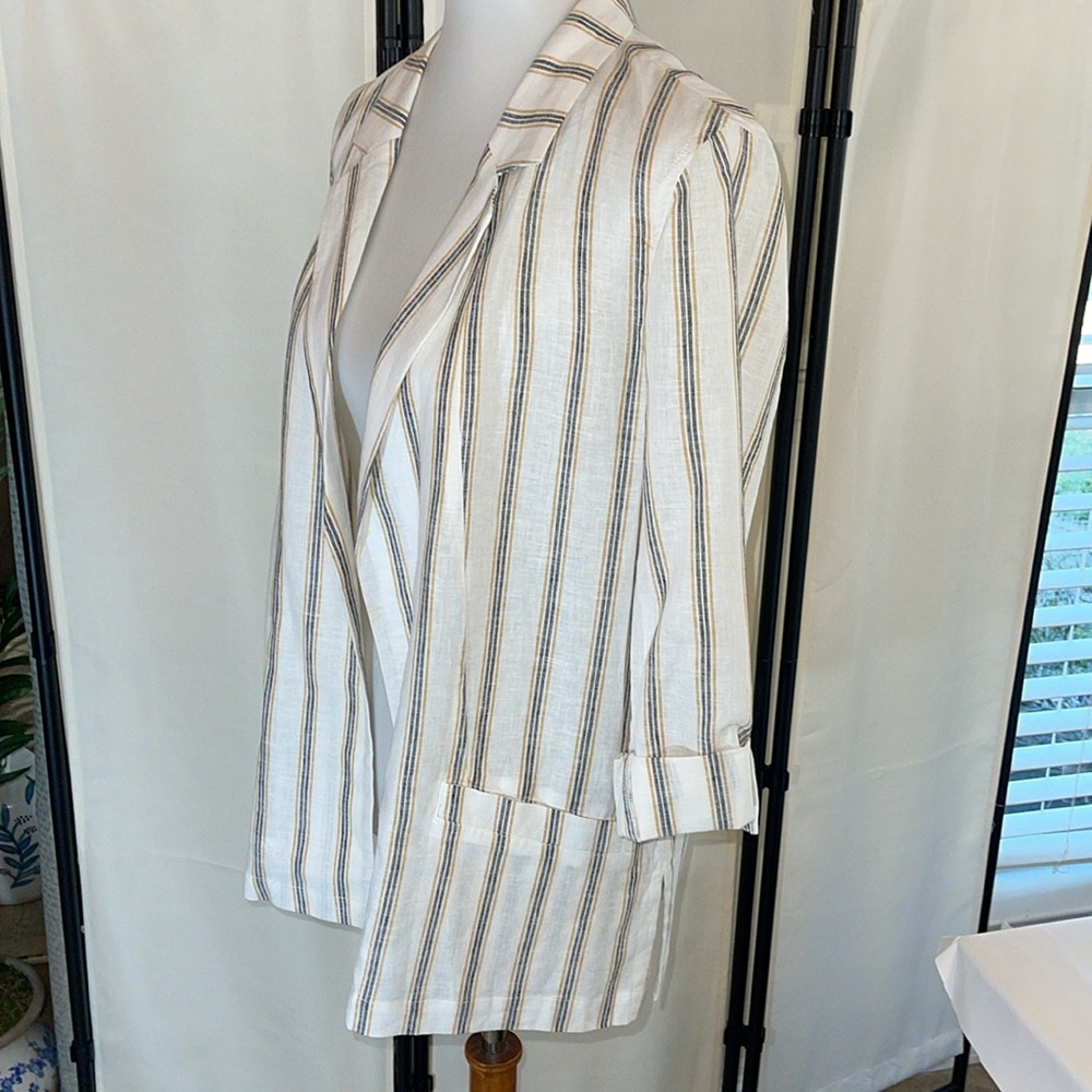 1. State Blazer Jacket White Striped Linen Size 10 NWT - Picture 7 of 17